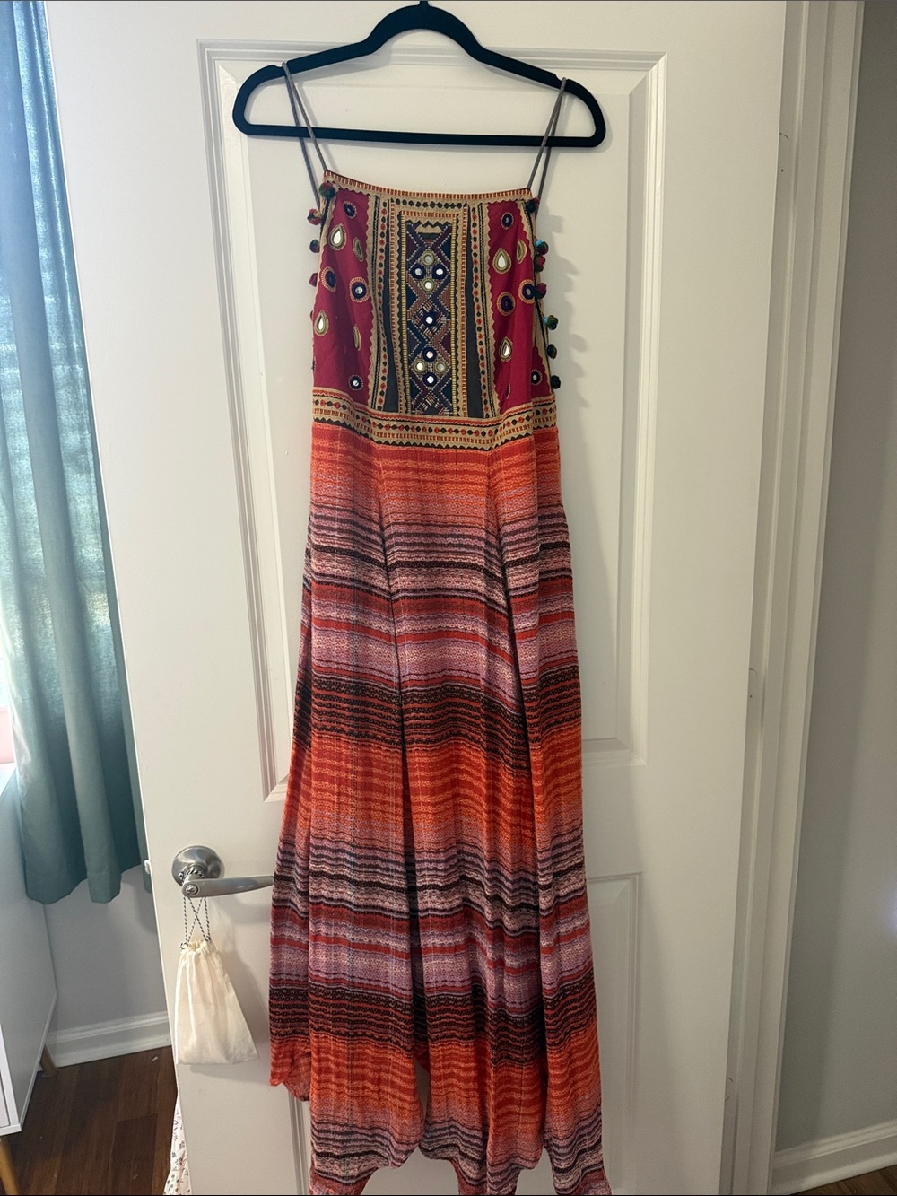 Free People Red and Orange Striped Embellished Maxi Dress